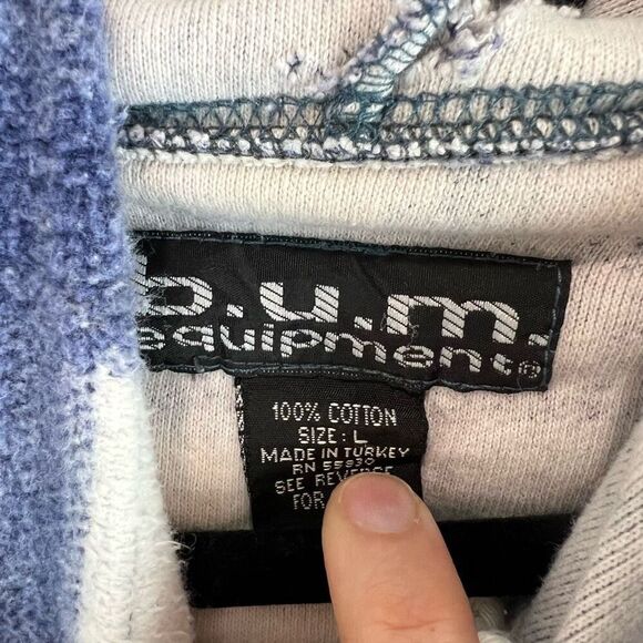 Vintage B.U.M Equipment Plaid Hoodie Blue Unisex Size L 90s Grunge Style - Picture 5 of 6